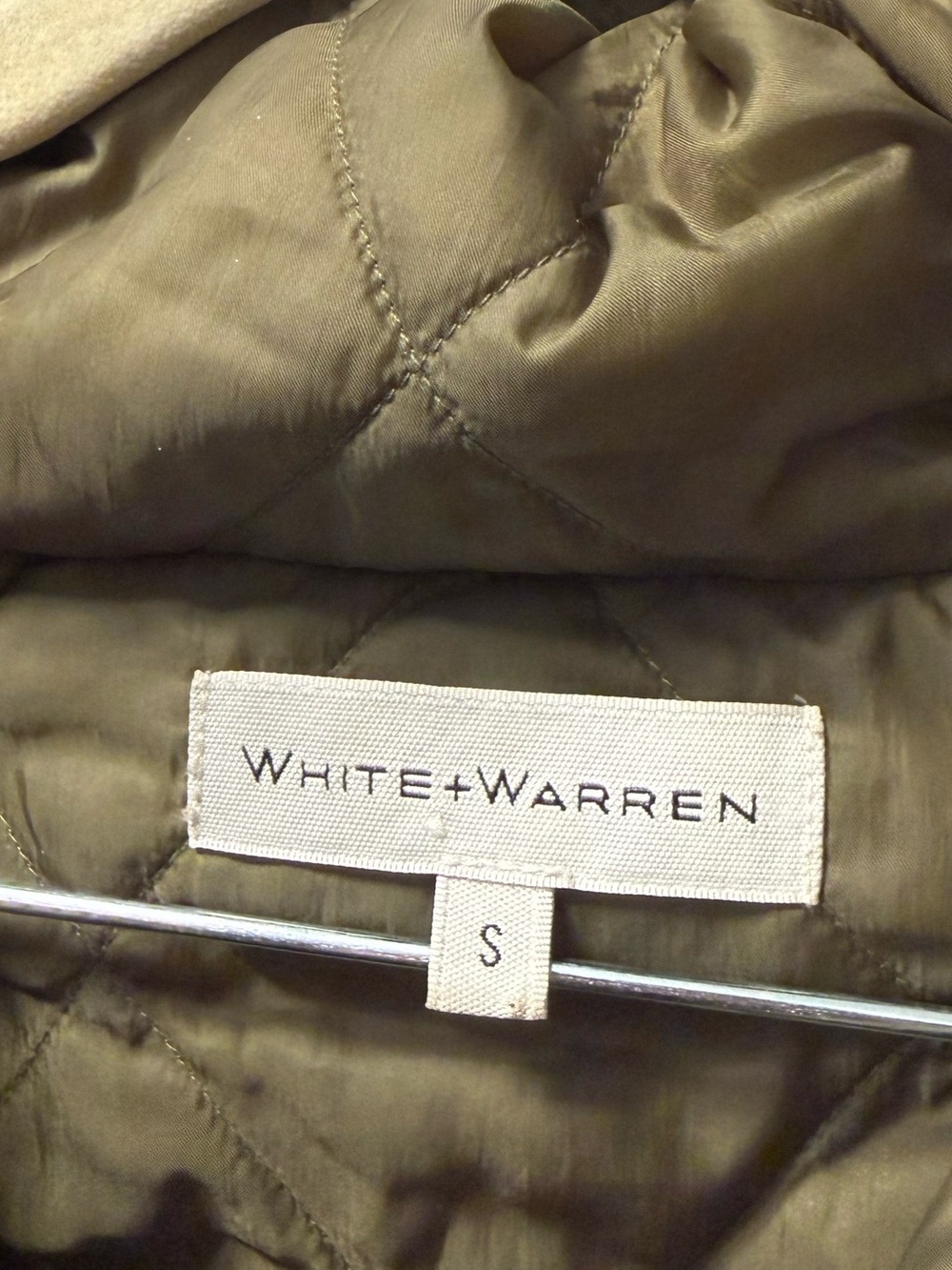 White + Warren Olive Yak Wool Quilted Blend Knit Sleeve Jacket Coat Utility S - Picture 5 of 6